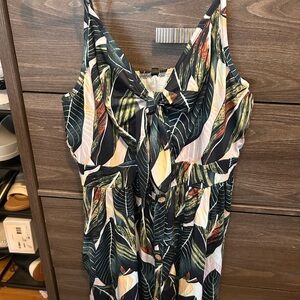 Tropical Leaf Print Sleeveless Dress
